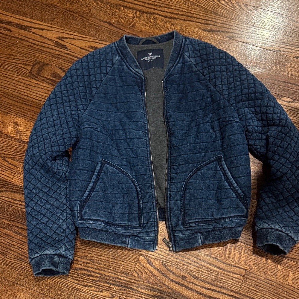 American Eagle Denim Puffer Jacket 100% Cotton Size Small